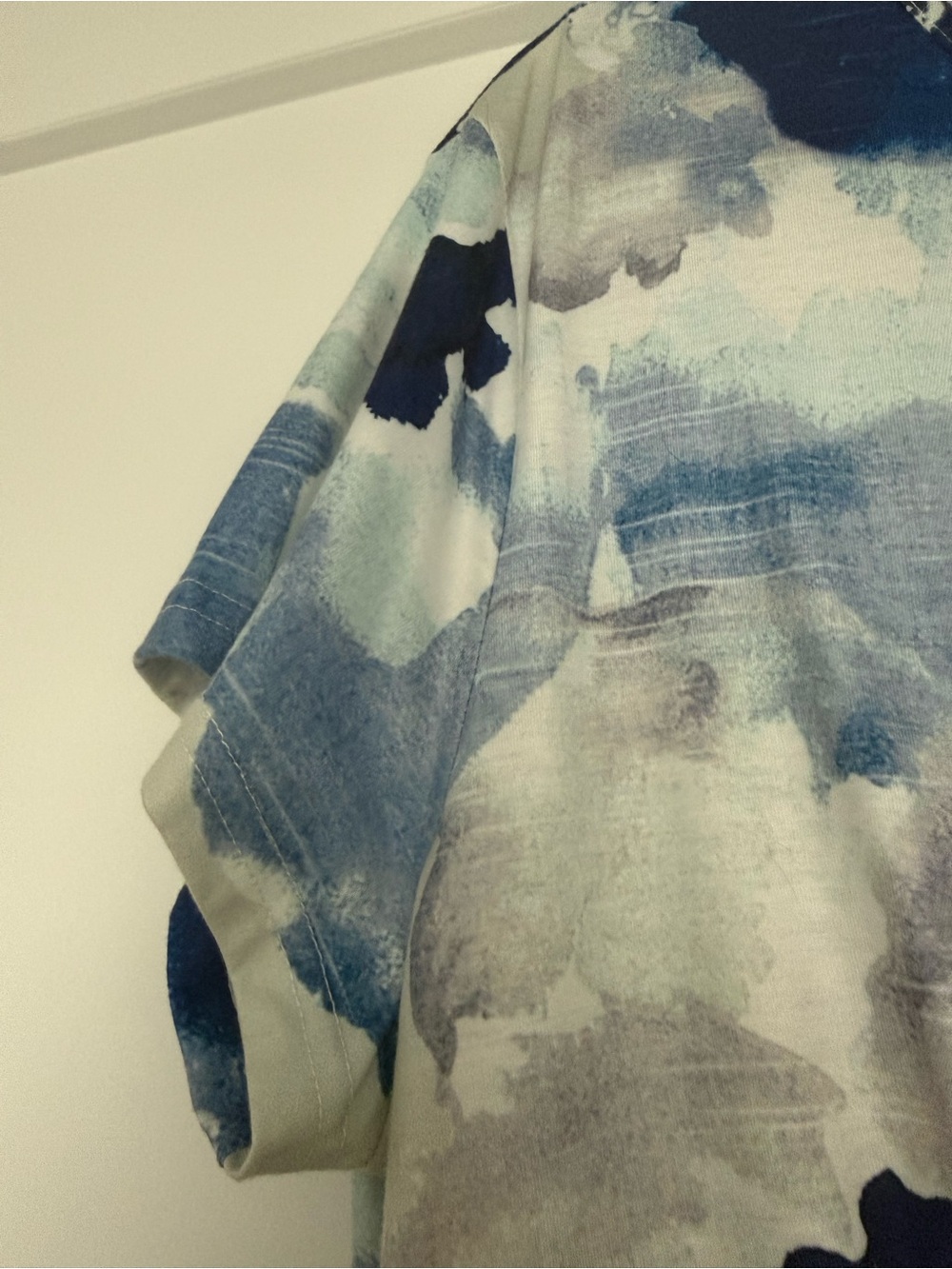 Blue Watercolor Print Midi Dress - V-Neck Wrap Style - Picture 3 of 8